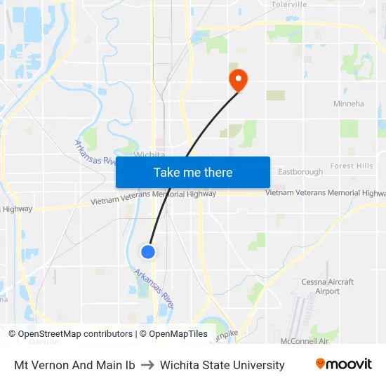 Mt Vernon And Main Ib to Wichita State University map