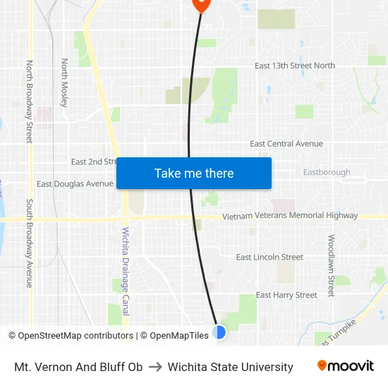 Mt. Vernon And Bluff Ob to Wichita State University map
