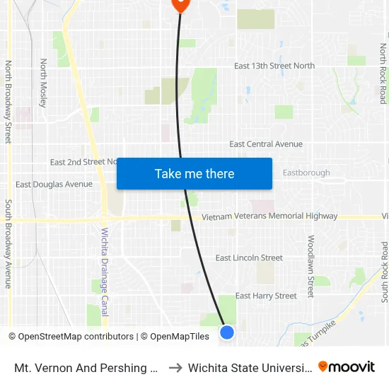 Mt. Vernon And Pershing Ob to Wichita State University map