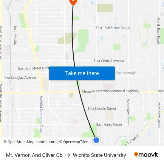Mt. Vernon And Oliver Ob to Wichita State University map