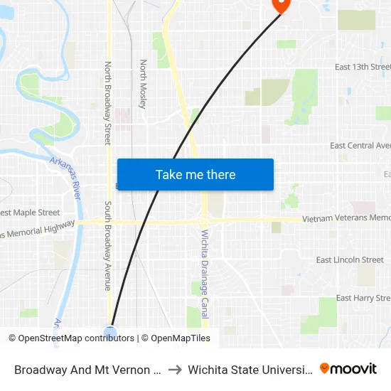 Broadway And Mt Vernon Ib to Wichita State University map