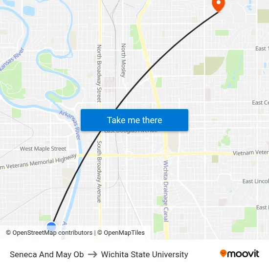 Seneca And May Ob to Wichita State University map