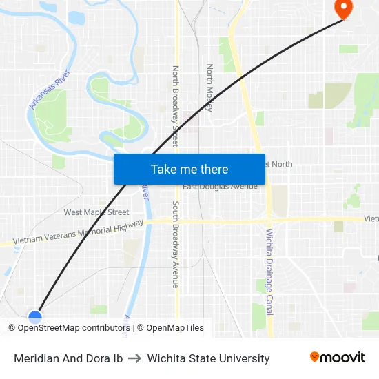 Meridian And Dora Ib to Wichita State University map