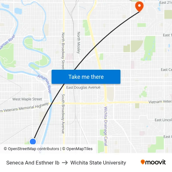 Seneca And Esthner Ib to Wichita State University map