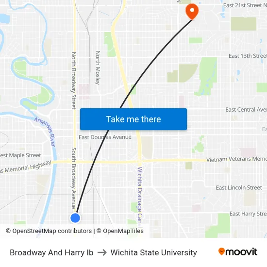 Broadway And Harry Ib to Wichita State University map