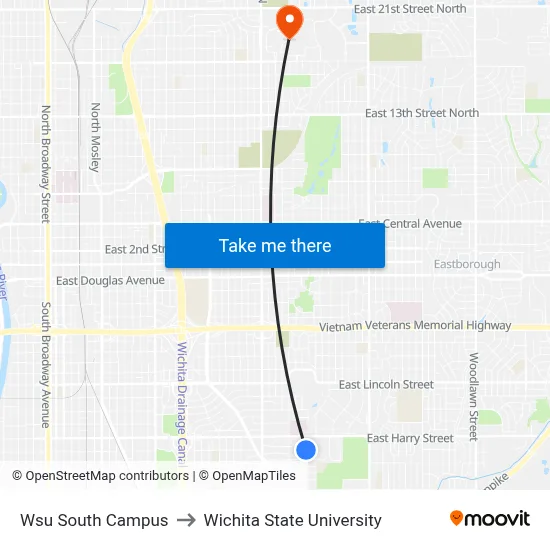 Wsu South Campus to Wichita State University map