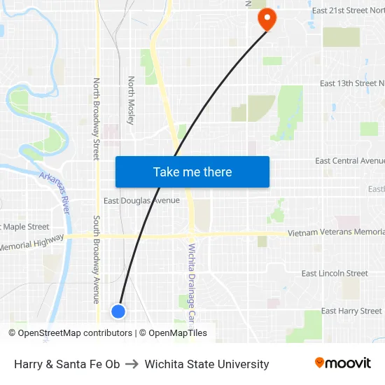 Harry & Santa Fe Ob to Wichita State University map