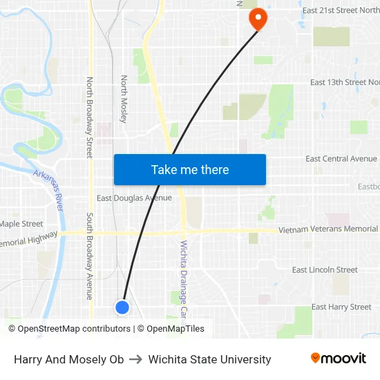 Harry And Mosely Ob to Wichita State University map