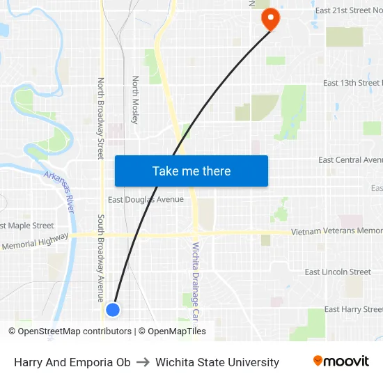 Harry And Emporia Ob to Wichita State University map