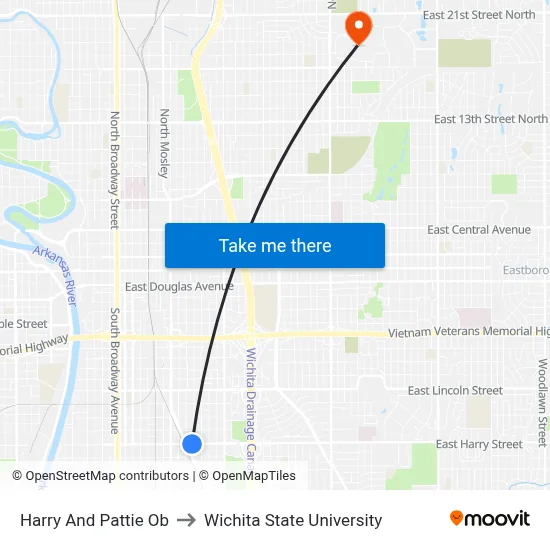 Harry And Pattie Ob to Wichita State University map