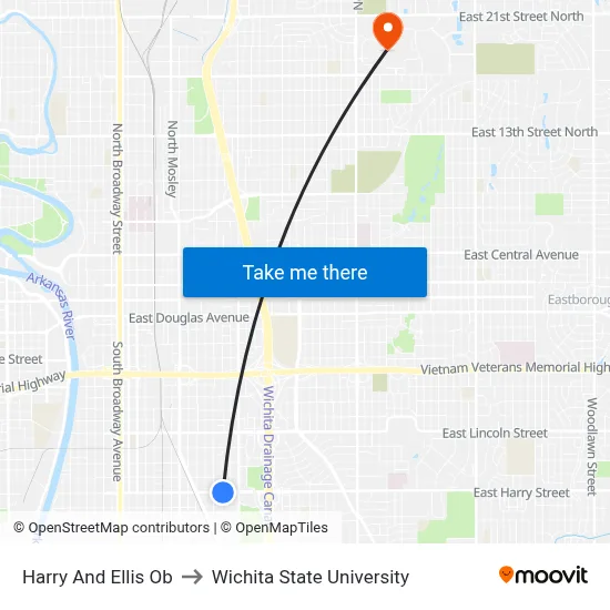 Harry And Ellis Ob to Wichita State University map