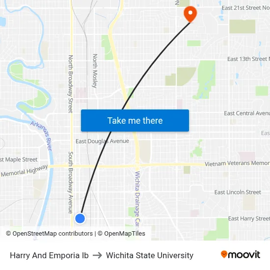 Harry And Emporia Ib to Wichita State University map