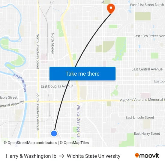 Harry & Washington Ib to Wichita State University map