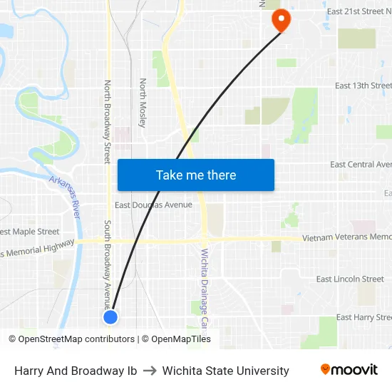 Harry And Broadway Ib to Wichita State University map