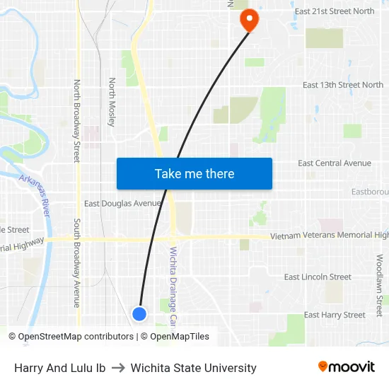 Harry And Lulu Ib to Wichita State University map