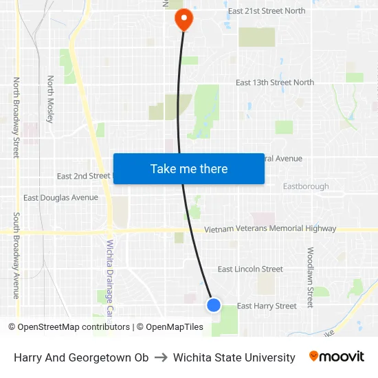 Harry And Georgetown Ob to Wichita State University map