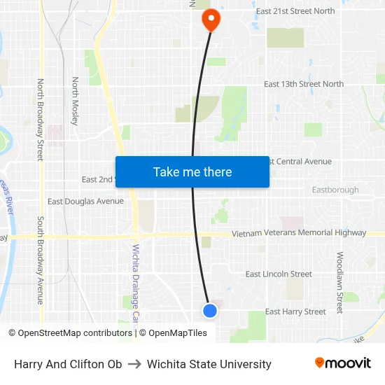 Harry And Clifton Ob to Wichita State University map