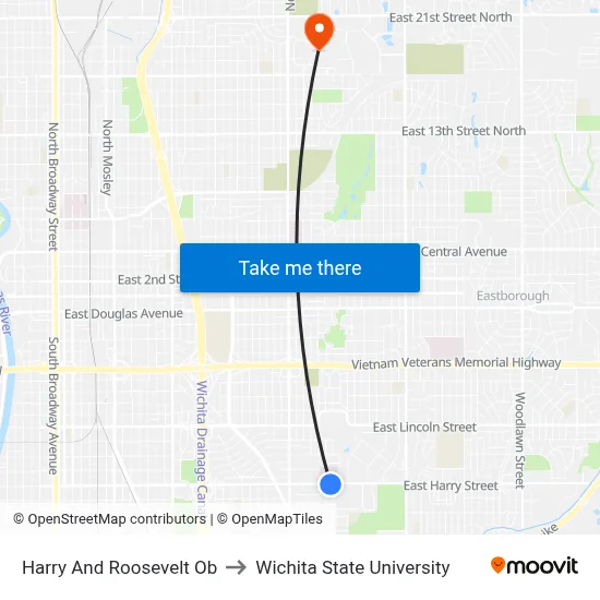 Harry And Roosevelt Ob to Wichita State University map