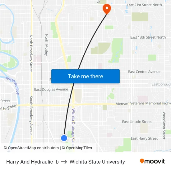 Harry And Hydraulic Ib to Wichita State University map