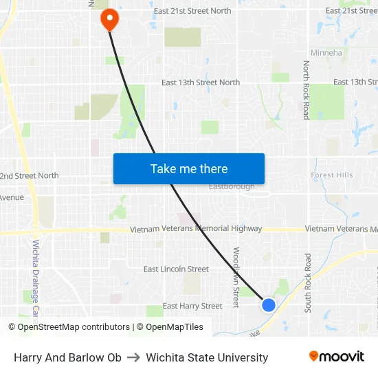 Harry And Barlow Ob to Wichita State University map
