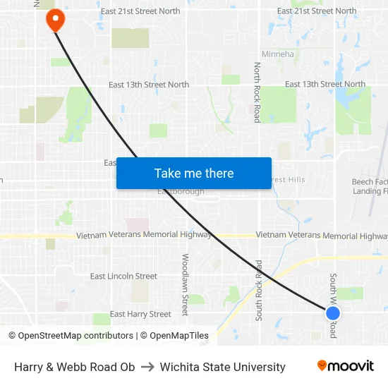 Harry & Webb Road Ob to Wichita State University map