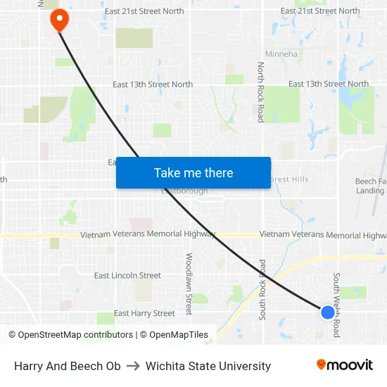 Harry And Beech Ob to Wichita State University map