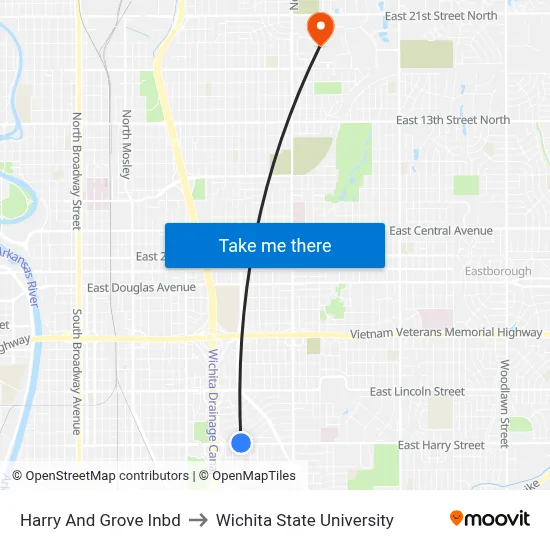 Harry And Grove Inbd to Wichita State University map