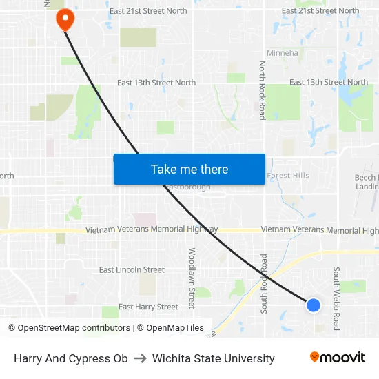 Harry And Cypress Ob to Wichita State University map