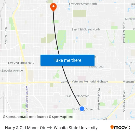 Harry & Old Manor Ob to Wichita State University map