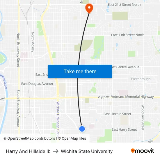Harry And Hillside Ib to Wichita State University map