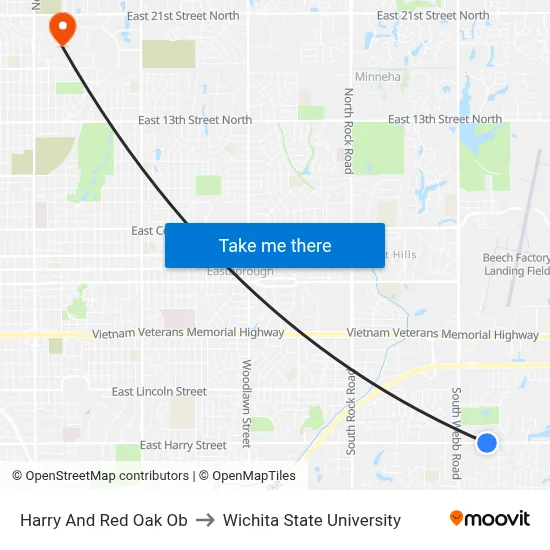 Harry And Red Oak Ob to Wichita State University map