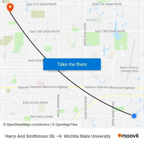 Harry And Smithmoor Ob to Wichita State University map