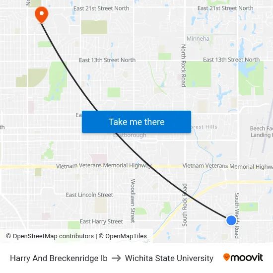 Harry And Breckenridge Ib to Wichita State University map
