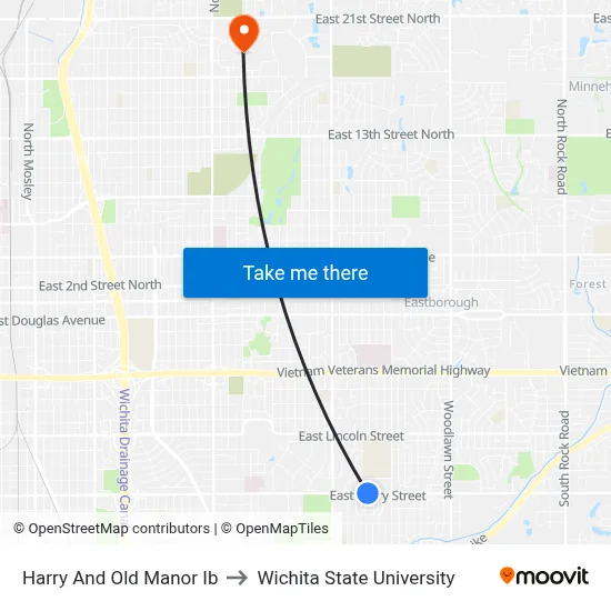Harry And Old Manor Ib to Wichita State University map