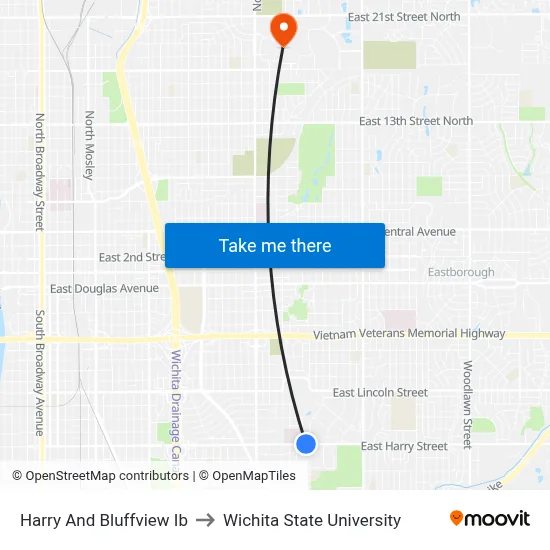 Harry And Bluffview Ib to Wichita State University map