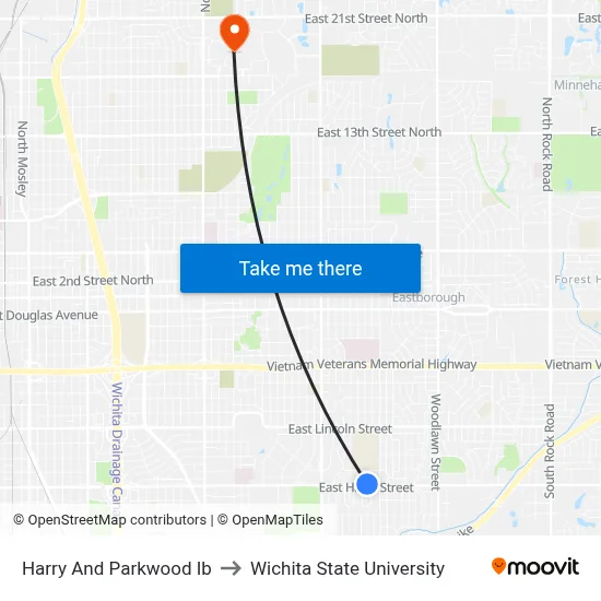 Harry And Parkwood Ib to Wichita State University map