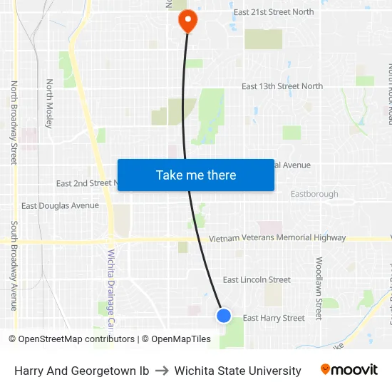 Harry And Georgetown Ib to Wichita State University map