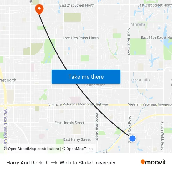 Harry And Rock Ib to Wichita State University map