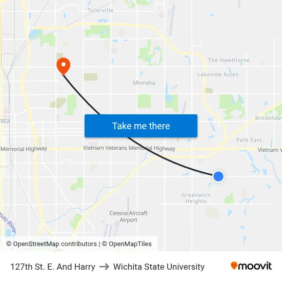 127th St. E. And Harry to Wichita State University map