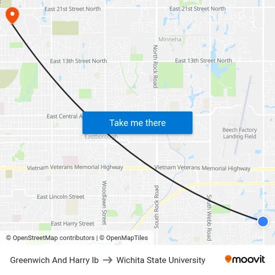 Greenwich And Harry Ib to Wichita State University map