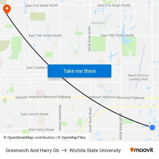 Greenwich And Harry Ob to Wichita State University map