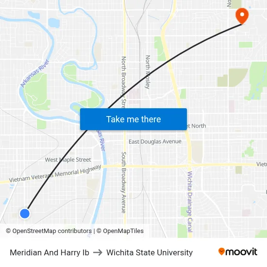 Meridian And Harry Ib to Wichita State University map