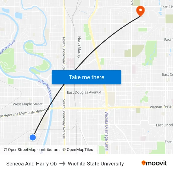Seneca And Harry Ob to Wichita State University map