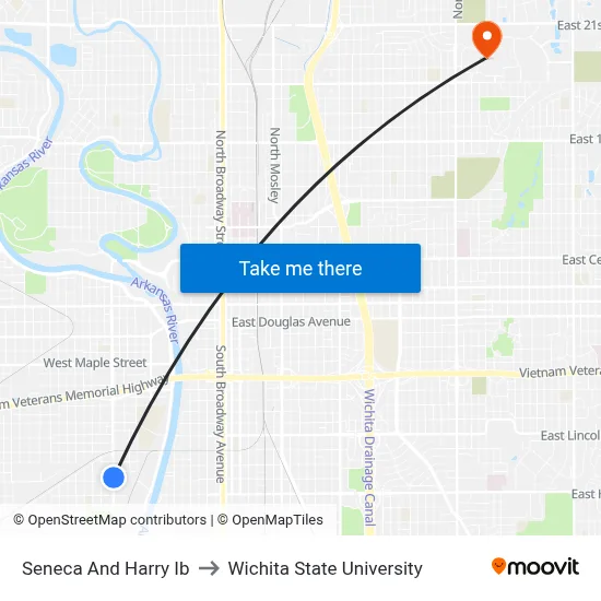 Seneca And Harry Ib to Wichita State University map