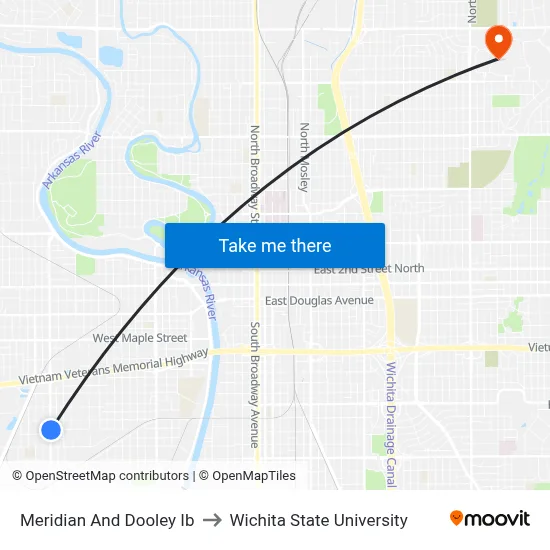 Meridian And Dooley Ib to Wichita State University map