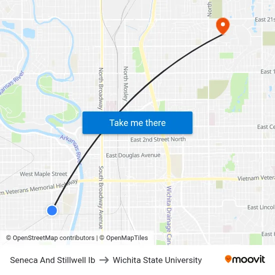 Seneca And Stillwell Ib to Wichita State University map