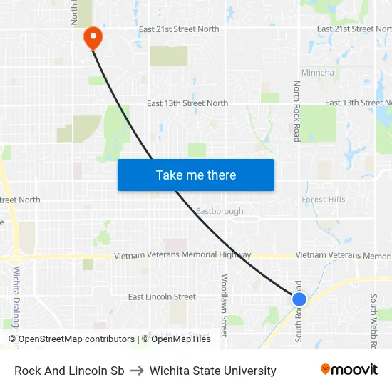 Rock And Lincoln Sb to Wichita State University map