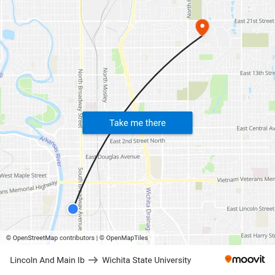 Lincoln And Main Ib to Wichita State University map