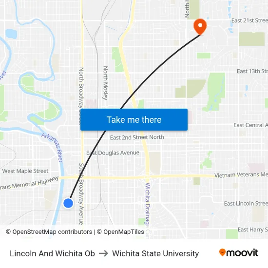 Lincoln And Wichita Ob to Wichita State University map