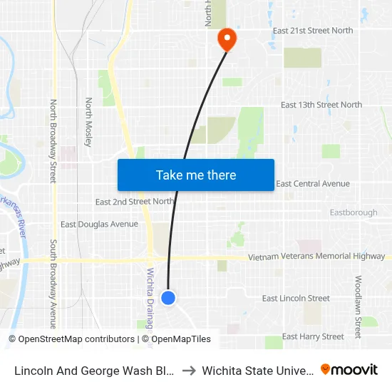 Lincoln And George Wash Blvd Ob to Wichita State University map